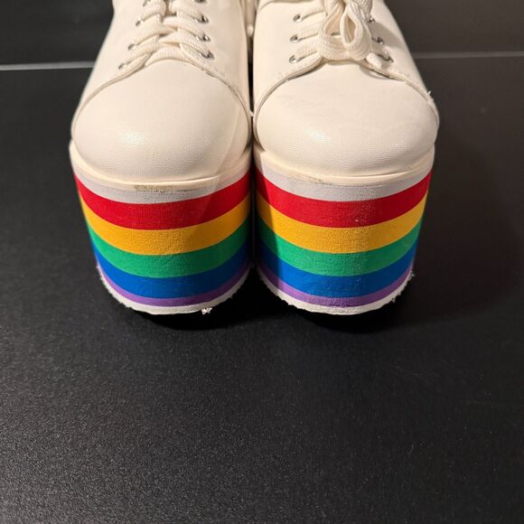 Hot Topic White Rainbow Platform Sneakers Women's Size 8 Pride Festival Y2K Goth - Picture 3 of 8